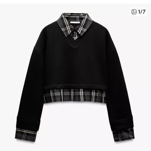 NWOT Zara Black Plaid Layered Women's Sweater